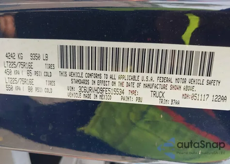 2015 Ram Promaster 3500 High Roof z USA, uszkodzony, nr VIN 3C6URVHD9FE515534